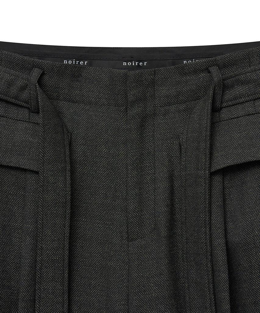 NOIRER Six-Pocket Wide Slacks (Deep Khaki Herringbone)