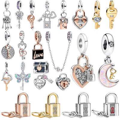925 Zilver Sleutel Slot Bedels Hart Liefde Voor Altijd Vlinder Schatkist Maan Kralen Armband Sieraden Cadeau voor Vrouwen