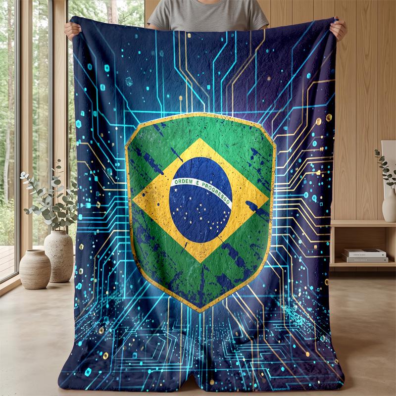 Coperta in Flanella Stampata Calcio Brasile Amica della Pelle Calda Decorativa Plaid per Divano Letto Interno Uso Quotidiano