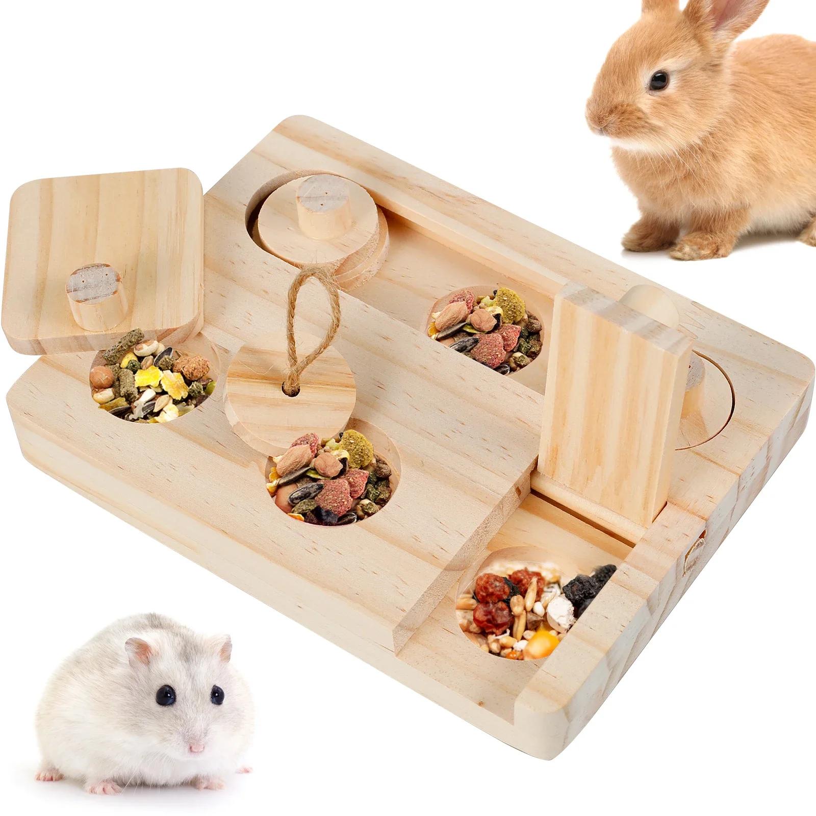

Wooden Enrichment Foraging Toy 6 In 1 Pet Hamsters Foraging Feeder Toy Puzzle Game Feeding Toys for Bunny Hamster Chinchilla Pet