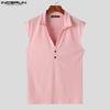INCERUN Men Lapel Buttons Sleeveless Texture Vest Casual Slim Tank Tops