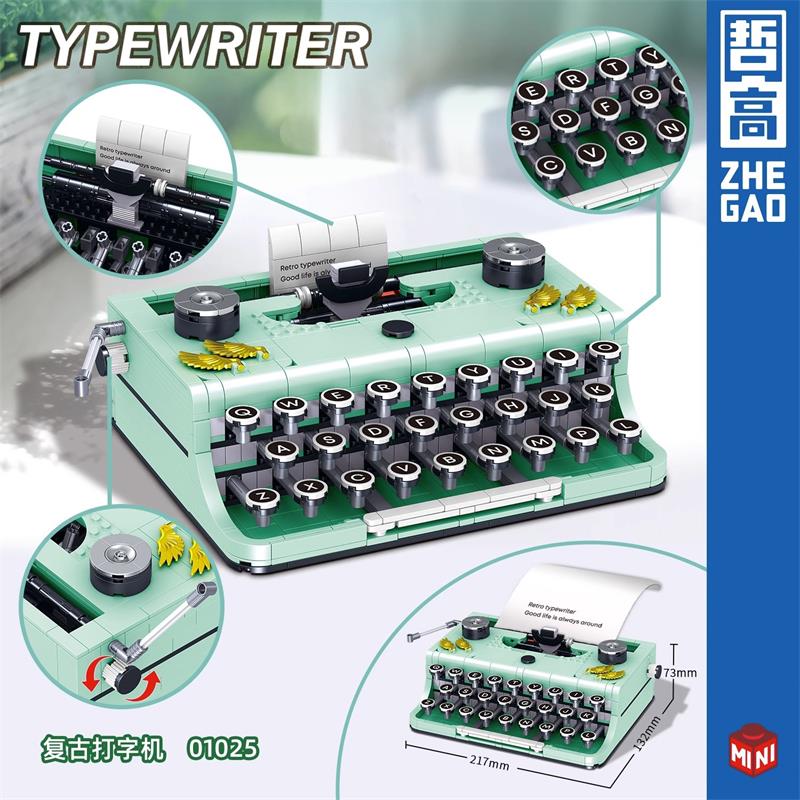 Zhegao Blocks Diy Coffee Machine Bread Building Bricks Classic Typewriter Telescope Educational Toy Boy Present Girl Gift