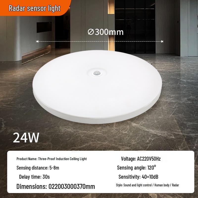 Ultra-thin Radar Induction Ceiling Light: Voice and Motion Activated for Stairwells and Corridors, Waterproof and Dustproof