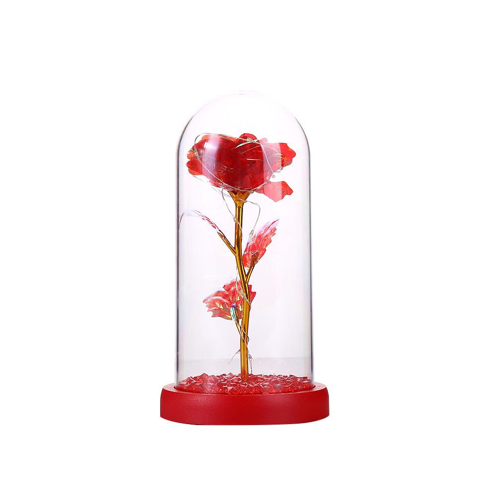 Valentine's Day Immortal Flower Glass Cover Gold Foil Rose Romantic Bouquet Ornament Couple New Year Birthday Gift