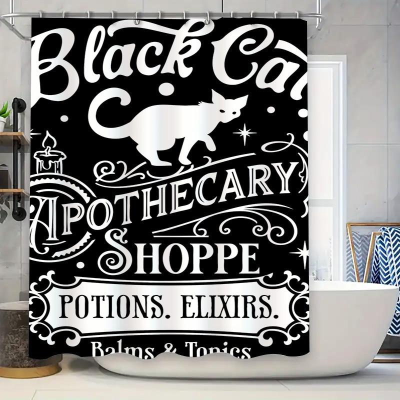 

Luxury Black Cat Apothecary Shower Curtain Waterproof Fabric Bathroom Decor W60H190(CM)-1 Pcs