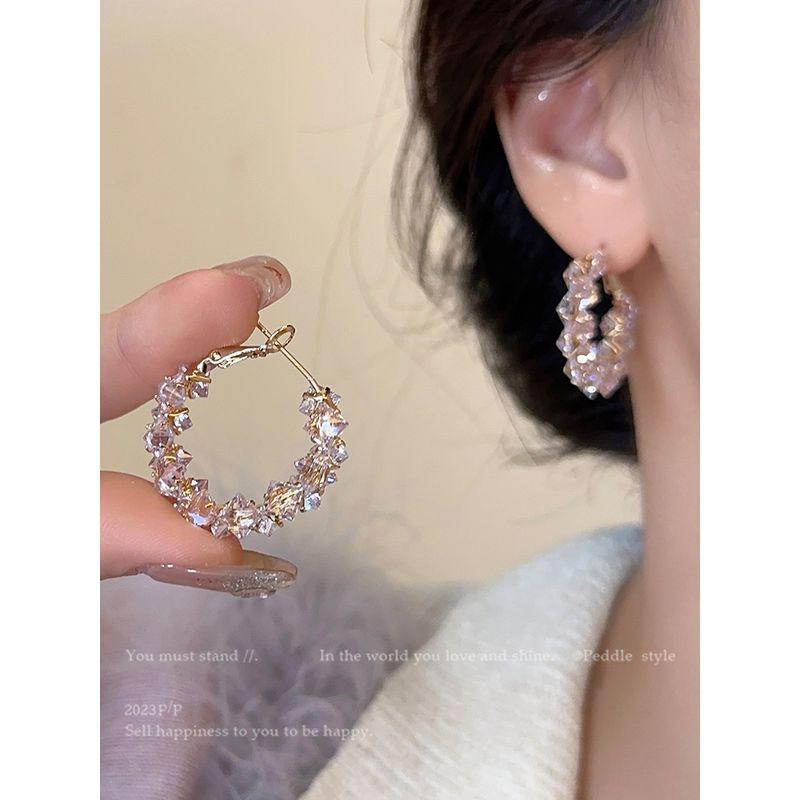 Flash Zircon Hoop Earrings 2025 New Arrival Best Selling Niche Style Design Ear Studs Accessible Luxury Fancy Exaggerated Earrings Female