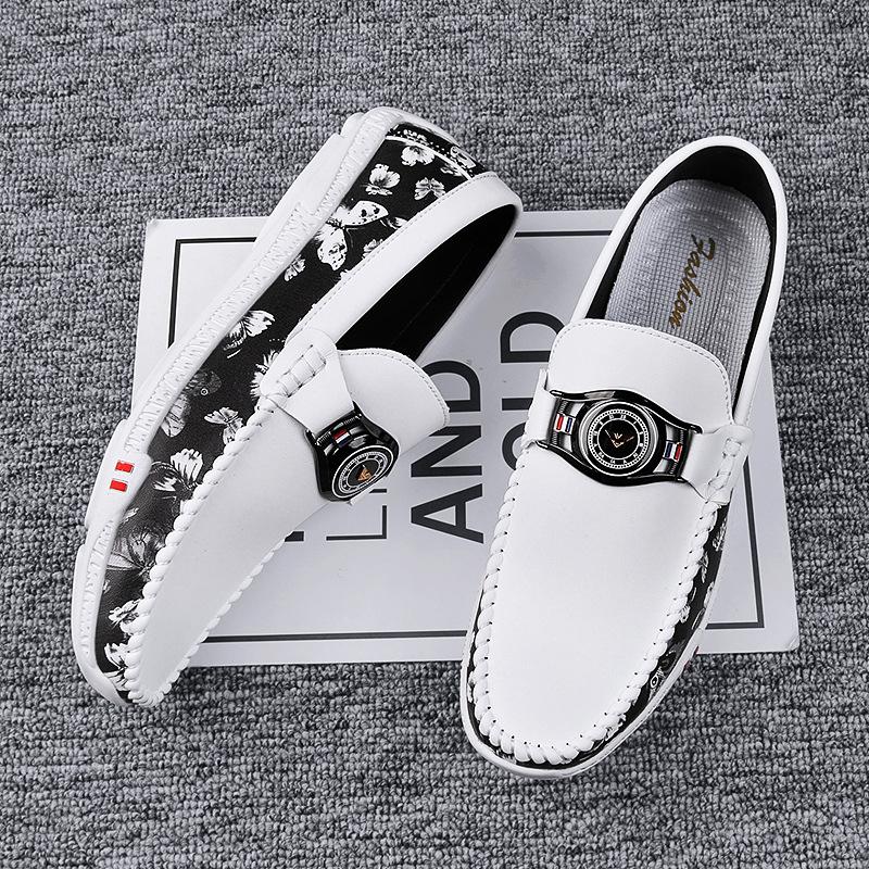 

Casual shoes men s new versatile soft leather Doudou shoes fashion foot lazy men s shoes 38 білий