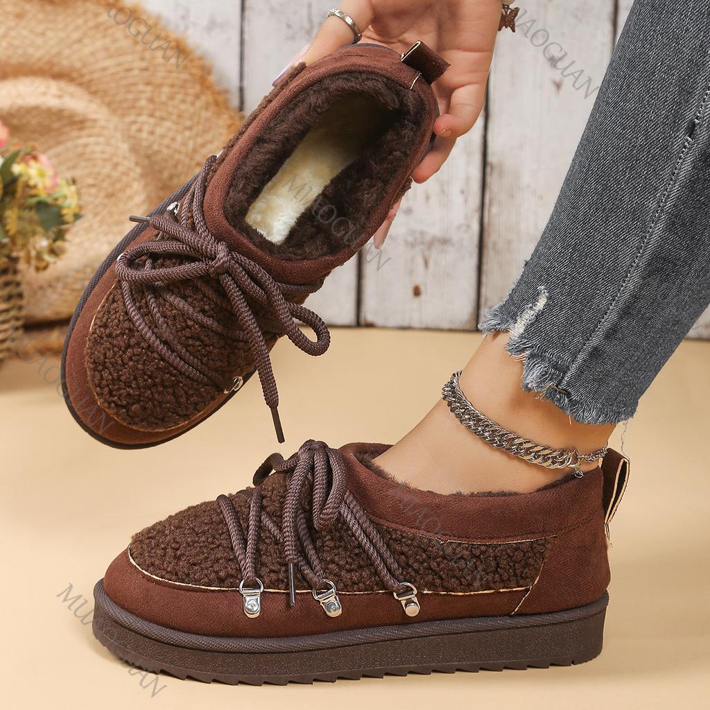 Fashion 2025 Winter New Thick Bottom Padded Thickened Snow Boots Velvet Warm Women Cottom Shoes Casual Flat Lace Up Platform Short Botas