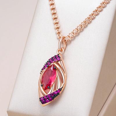 Shiny Red Natural Zircon Pendant Necklace For Women  Rose Gold And Black Plating Daily Fine Vintage Pendant Jewelry