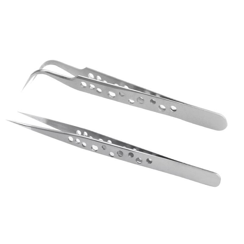 High-Precision Stainless Steel Tweezers: Perforated, Non-Slip, Straight & Curved Tips for Mobile Phone Repair