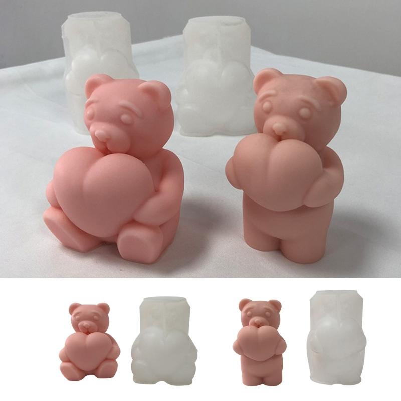 Beautiful Candle Mould Silicone Mold Lovely Heart Bear Resin Casting Mould Homemade Home Wedding Candle Making Tool