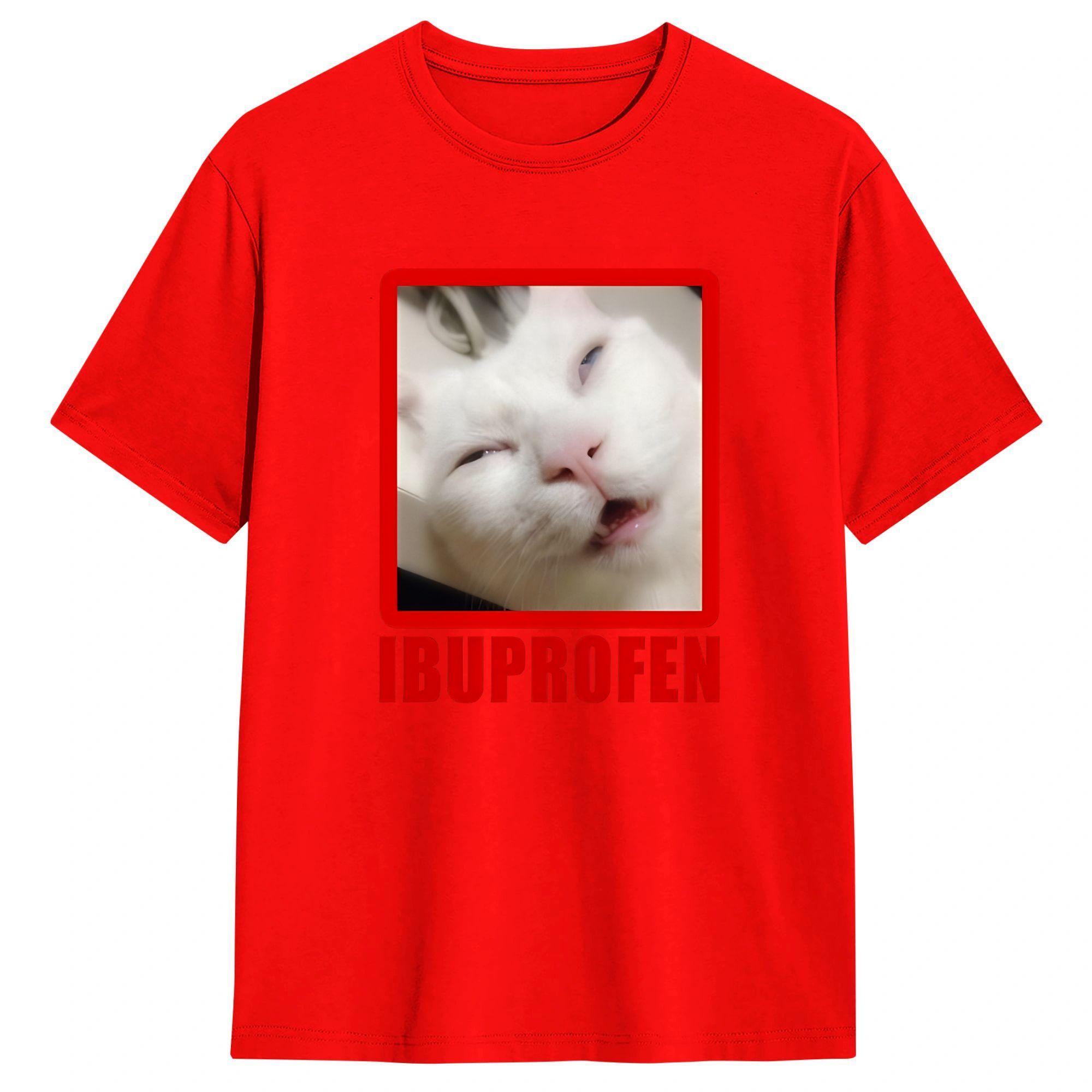 

Cat Meme Ibuprofen TShirt Beach Cotton TShirts For Unisexs Harajuku Casual Tshirt Short Sleeve Streetwear Tees S