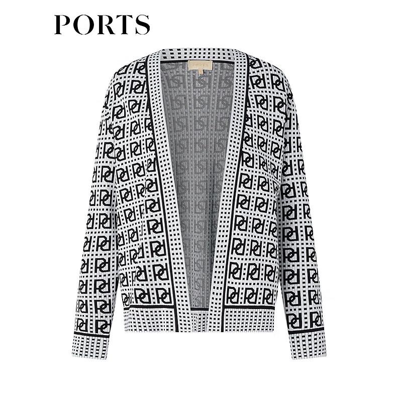 PORTS Women's Colorblock Logo Jacquard Knit Cardigan