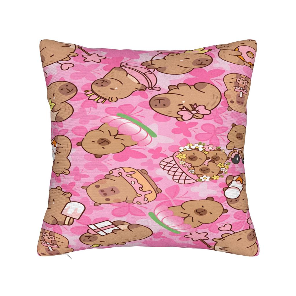 Pillow Case Kawaii Capybara   Square  Pillow Cover For Couch Sofa Bedroom Retro Trendy Pillowcases