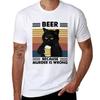 Funny Black Cat With Beer Vintage Art Beer TShirt Big and Tall Crew Neck Tee