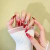 2026 Hot Style Handmade Wine Red Long Oval Press-On Nails with Rhinestones for Festival Celebrations