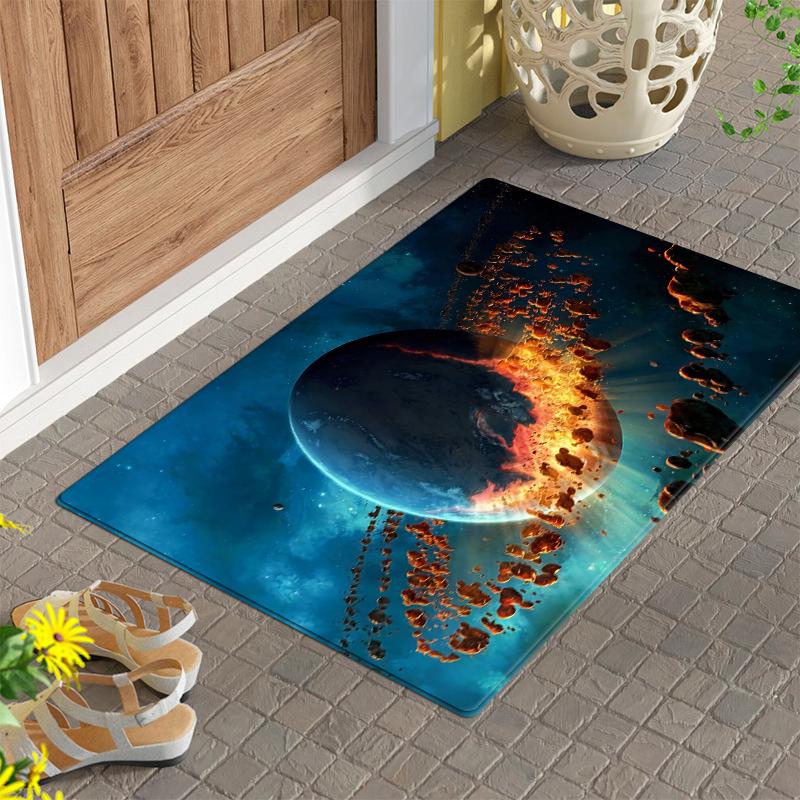 3D Planets Space Theme Floor Mat Doormat Super Soft Flannel Surface with Latex Backing Cartoon Absorbent Bathroom Rug Toilet Mat Entrance