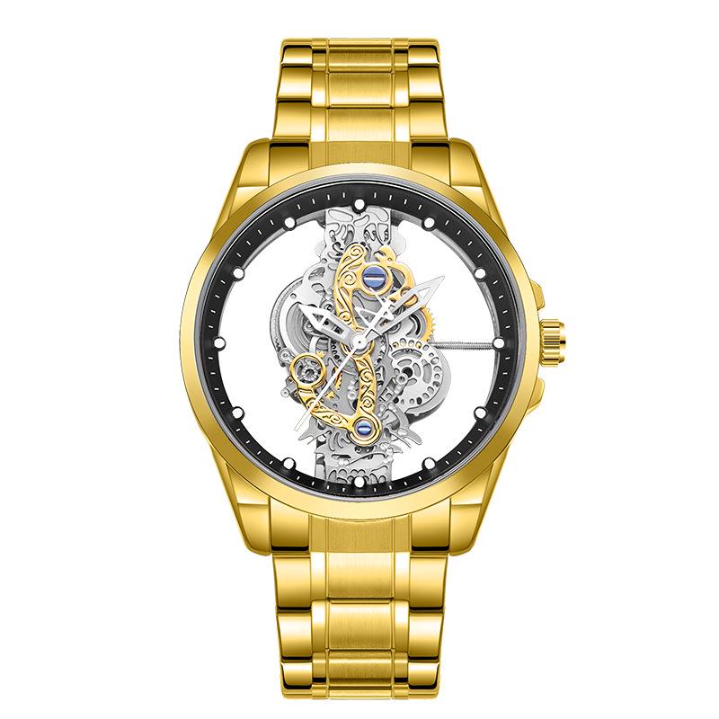Jindun Double-Sided Transparent Hollow Waterproof Luminous Men's Quartz Watch