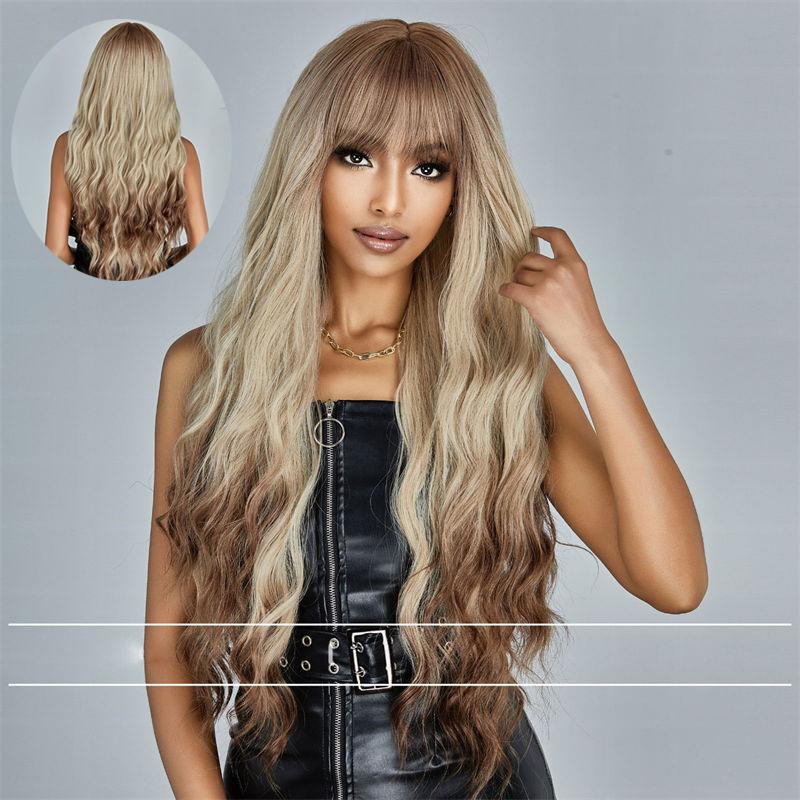 Fashion Curly Hair Natural Fluffy Wig Full-Head Wig Gradient Golden Long Fashion