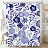 Elegant Blue Floral Shower Curtain Waterproof Bathroom Decor Polyester Shower Drapes Set Bath Linen Home Decoration XL (72x84 in