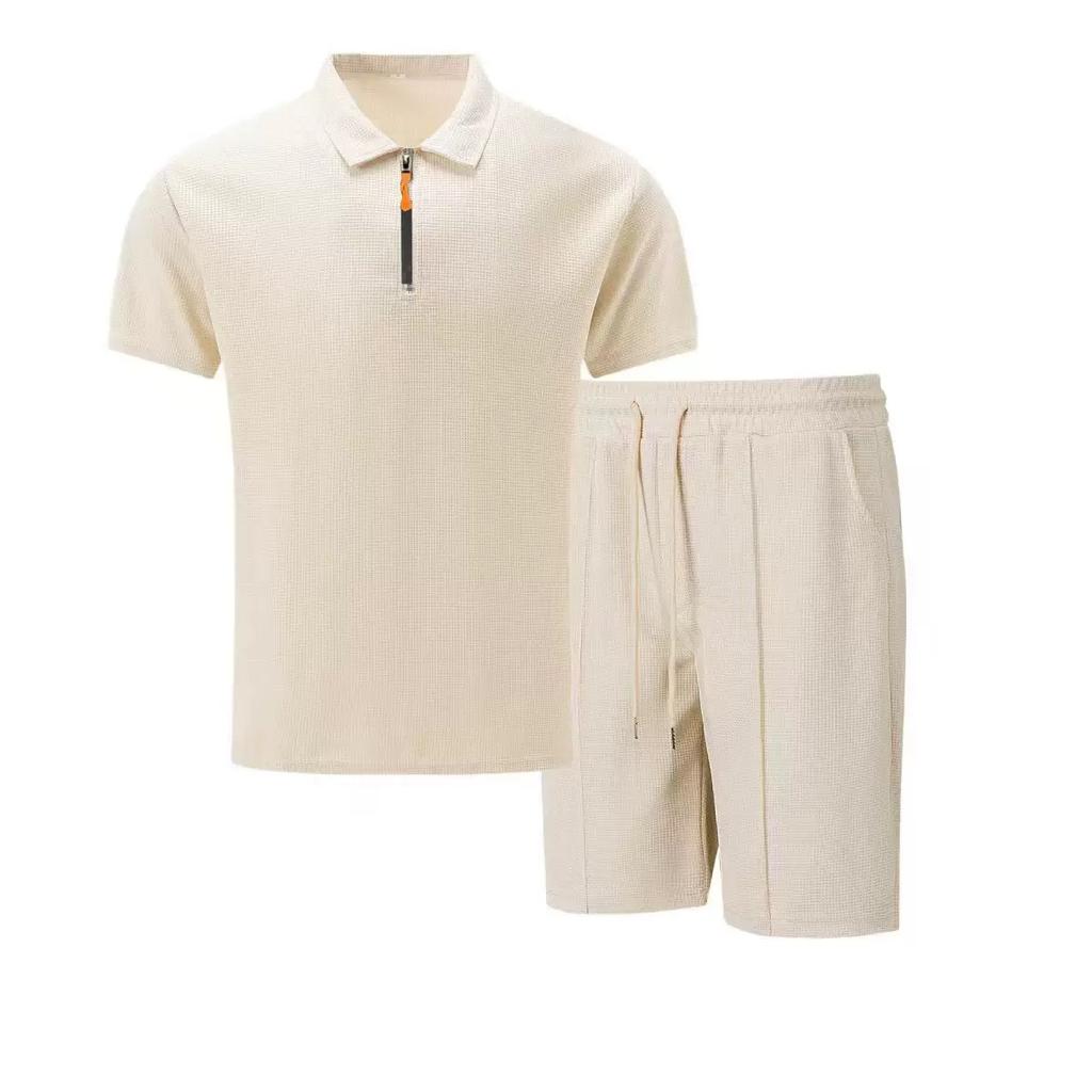 Mens Casual Polo Shirt Shorts Set Summer Breathable