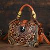 Johnature Vintage Luxury Handbag Handmade Leather Carved Women Bag Versatile Female Shoulder & Crossbody Bags