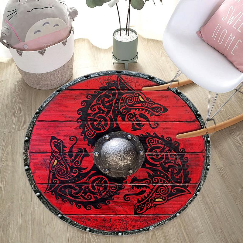 1Pc Viking theme Printed circular carpet, home door mat, outdoor travel protection carpet A4