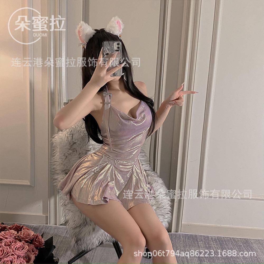 Domila's New Sexy and Fashionable Neck and Waist Slim-fitting Glossy Ruffle Edge Sexy Underwear Dress F451