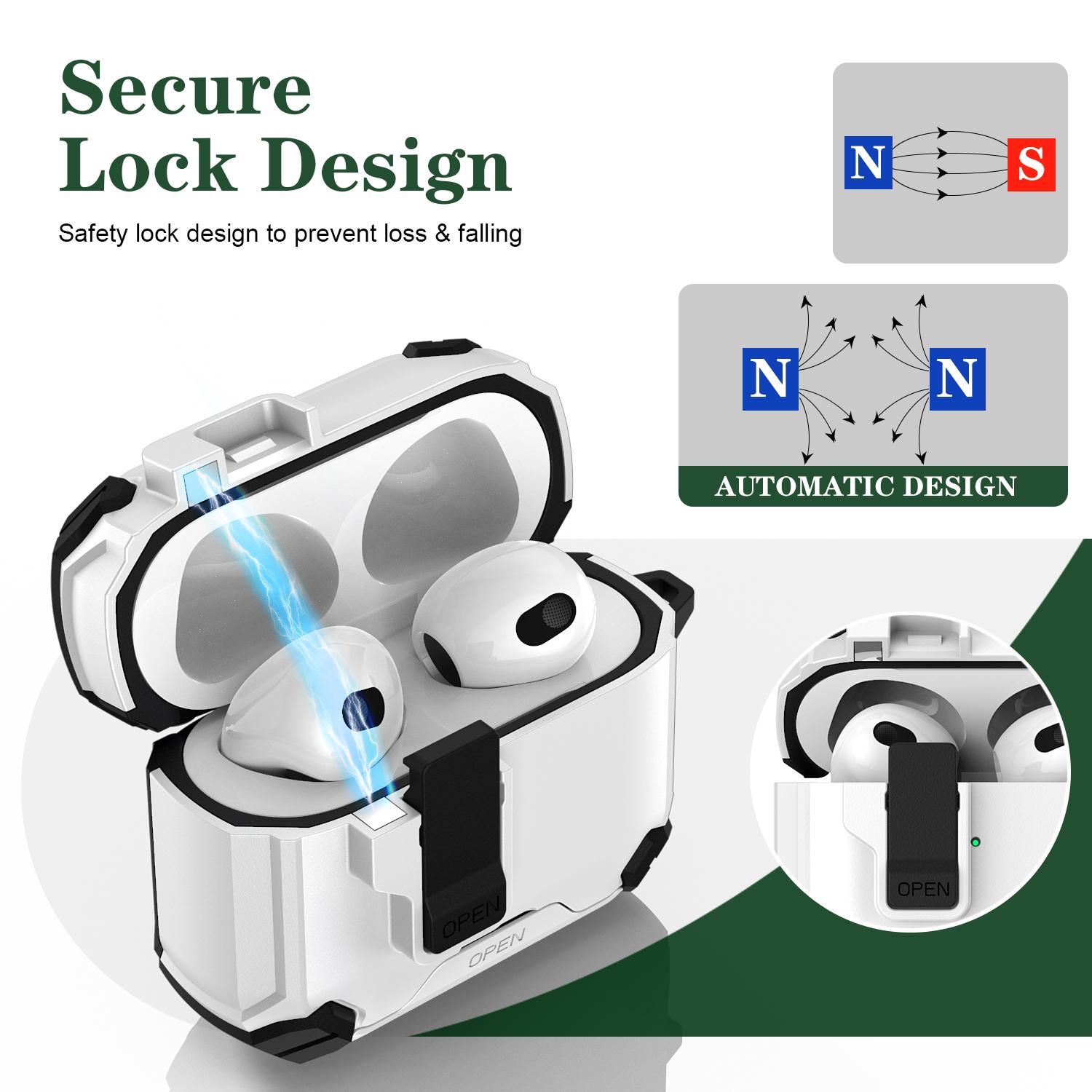 

For AirPods 4 Case TPU+PC Compatible with MagSafe Stand Bluetooth-compatible Earbuds Cover with Carabiner White