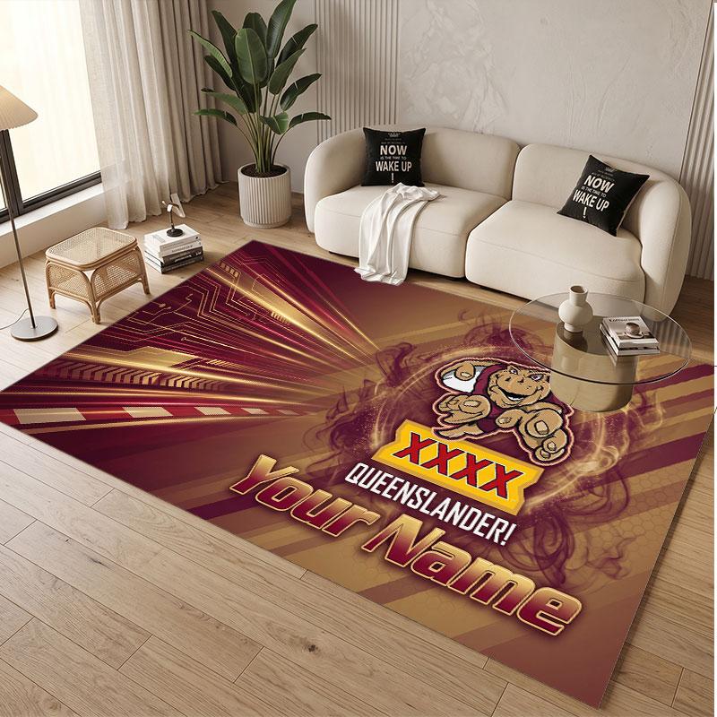 Benutzerdefinierter Teppich Queensland Maroons Muster Druck Name Text Weich Rutschfest Boden Teppich für Zuhause Innen Dekoration