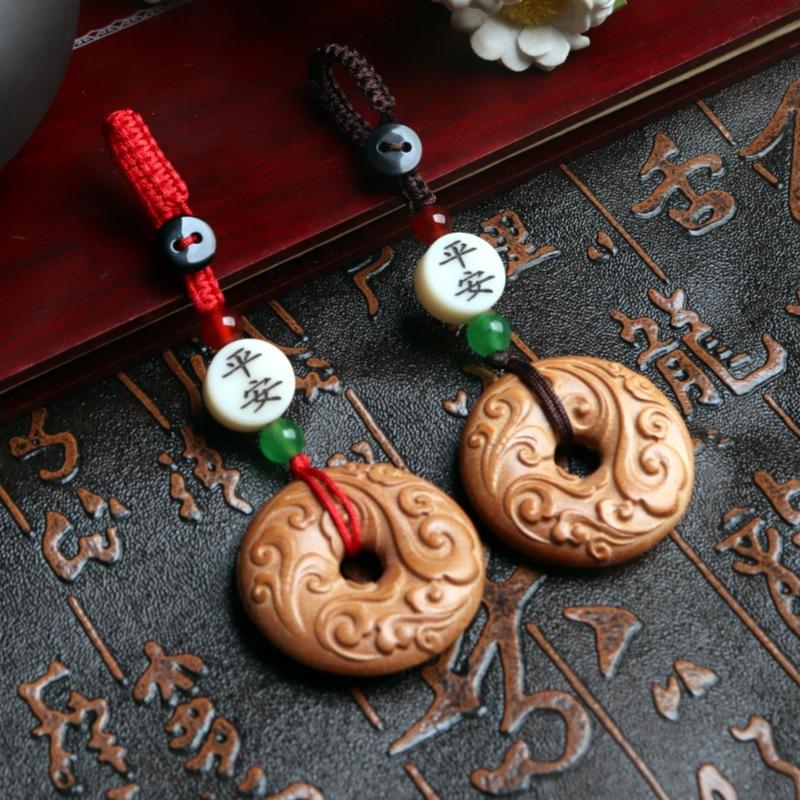 Peach Wood Carved Xiangyun Peace Buckle Pendant DIY Jewelry Accessory Craft Ornament Hanging Decoration Lucky Amulet Pendant