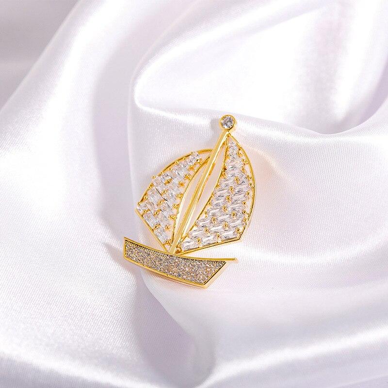 Blucome New Design Sailboat Shape Brooches for Women Men Suit Hijab Pins Daily Fashion
