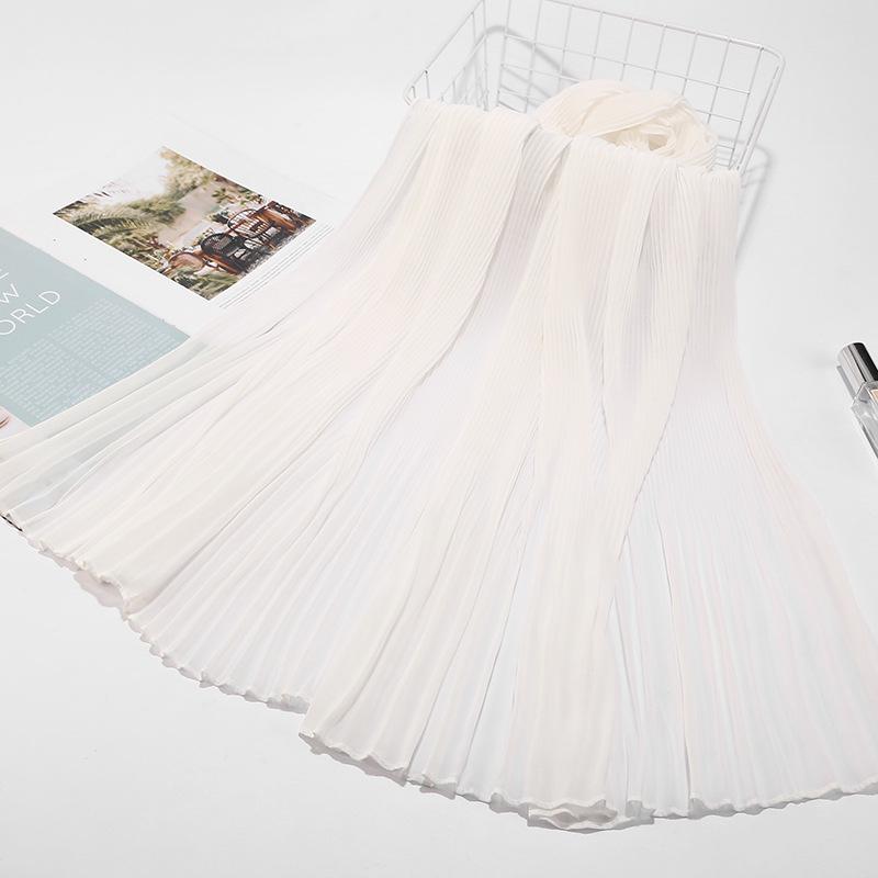 Big Size Pearl Chiffon Scarf Solid Color Pleated Stripe Headwear Scarves Women Muslim Hijab Head Wrap Plain Travel Shawls