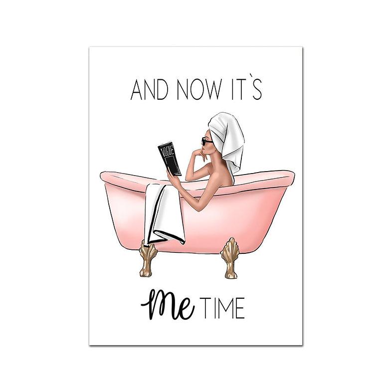 

Девушка с пузырьковой ванной, скандинавский постер «Теперь пришло время», художественный принт, абстрактная цитата, холст, картина, настенные панно для ванной комнаты, домашний декор 21x30cm No Framed