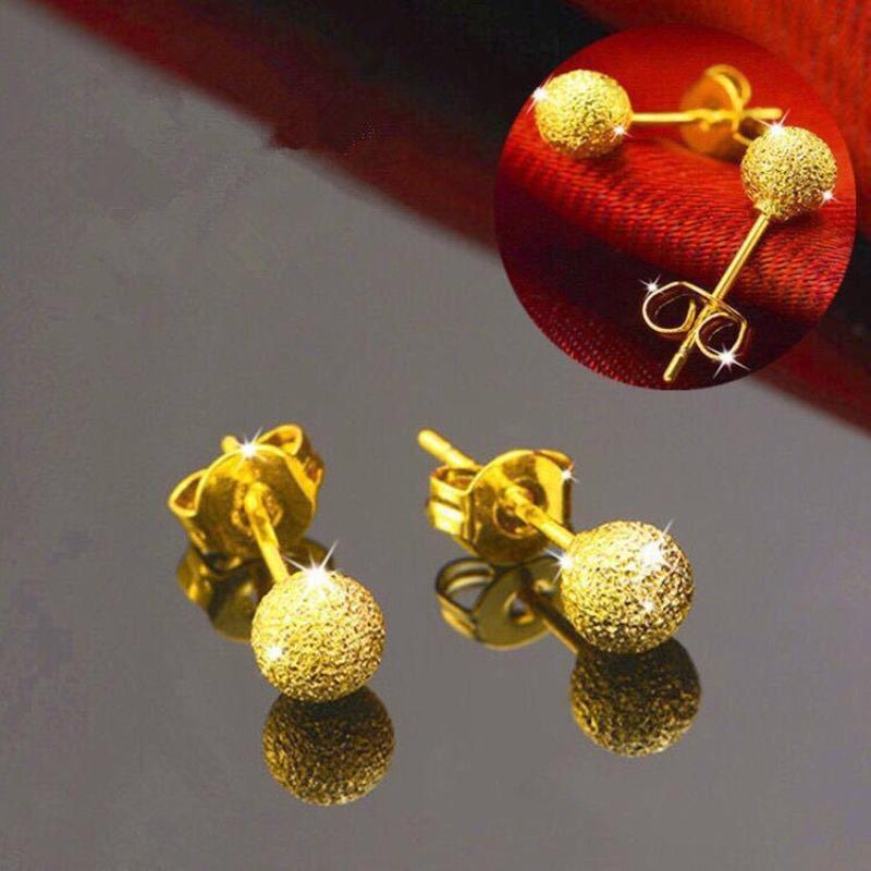 Matte Gold Stud Earrings for Women Round Bead Earrings Gold Plated Unisex Classic Style Versatile Gift Kosher Jewelry Accessories