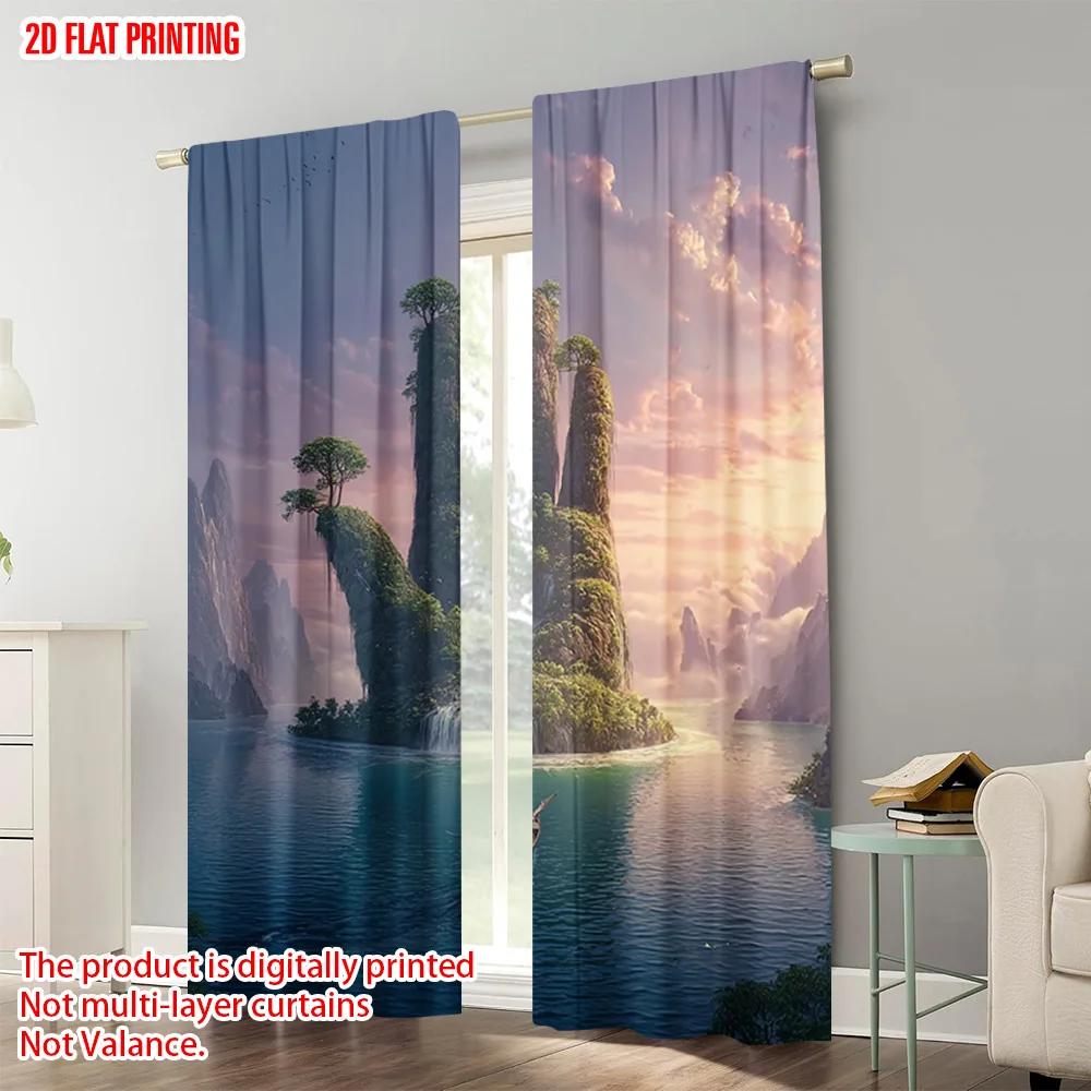 2pcs   plane printing Curtains&Window Treatment Scenery in Stone Hands 100% Polyester (without rod) Versatile All Use for