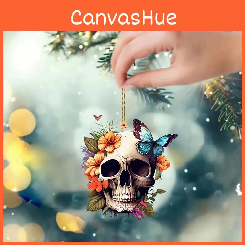 Halloween Skeleton Flower Butterfly Pattern Acrylic Pendant For Automotive Decoration Enthusiasts