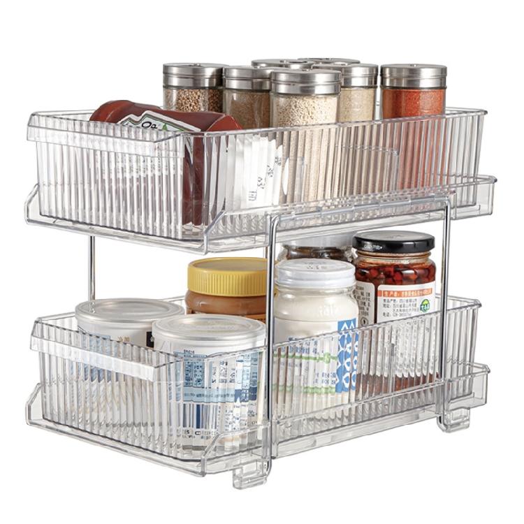 2 Tiers Kitchen Bathroom Storage Rack Under Sink Storage Box Slide Out Clear Storage Container With Dividers Enduring
