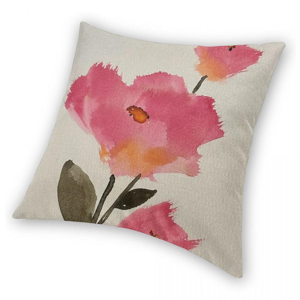 Red Flowers Trio Square Pillowcase Polyester Linen Velvet Creative Zip Decor Home Cushion Cover