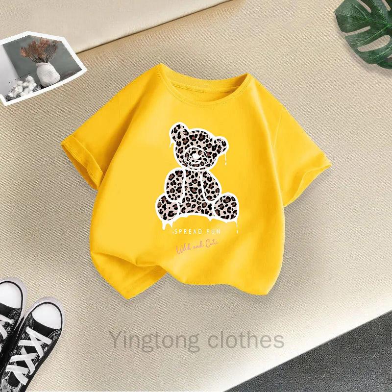 Summer Clothes for Boys and Girls, Short Sleeved T-shirts, Summer New Styles, Teddy Bear Printed Girls' Tops, Children's Clothing Trend