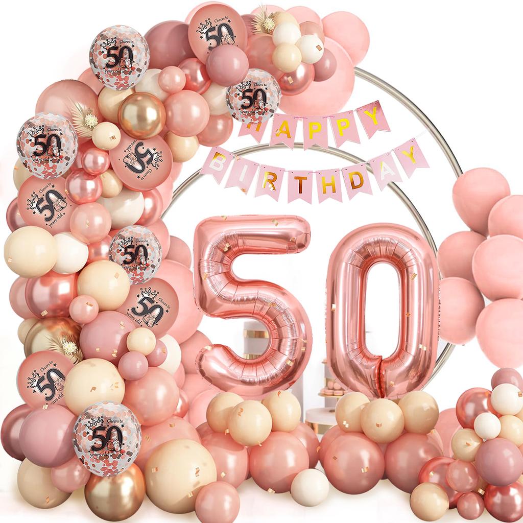 Rose Gold Birthday Party Balloon Garland Arch Kit with Birthday Banner 18 30 40 50 Birthday Party  Decoration Birthday Balloon