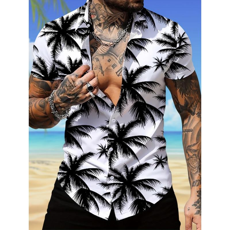Tropical style men's coconut print Hawaiian trendy short-sleeved shirt