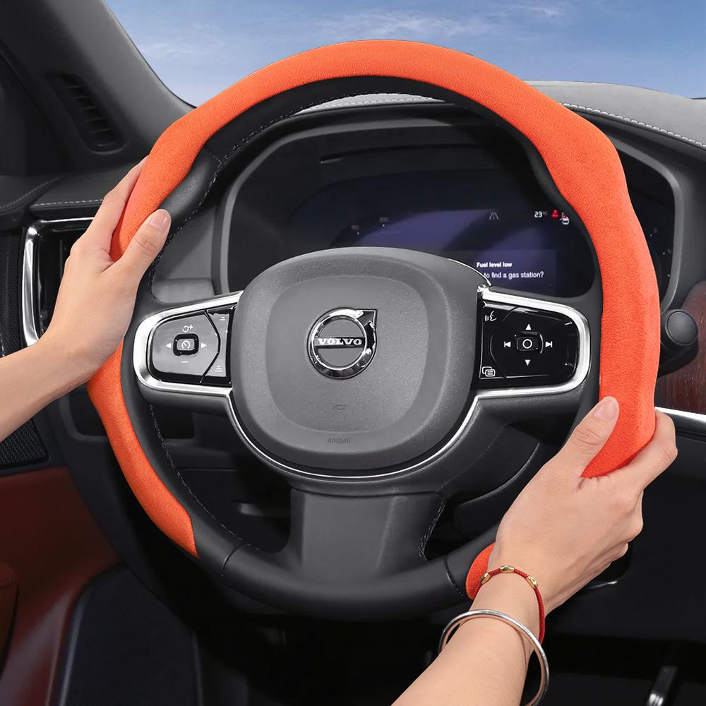 Suitable for Volvo Premium Suede Snap-On Steering Wheel Cover Anti-Slip Durable Xc60 Xc40 Xc90 S90 V60 S60 C40 Recharge V90 Cc Excellence V40 V70