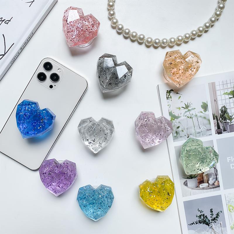 Creative Mobile Phone Airbag Bracket Paste Retractable Epoxy Love Sequins Color Transparent Bracket
