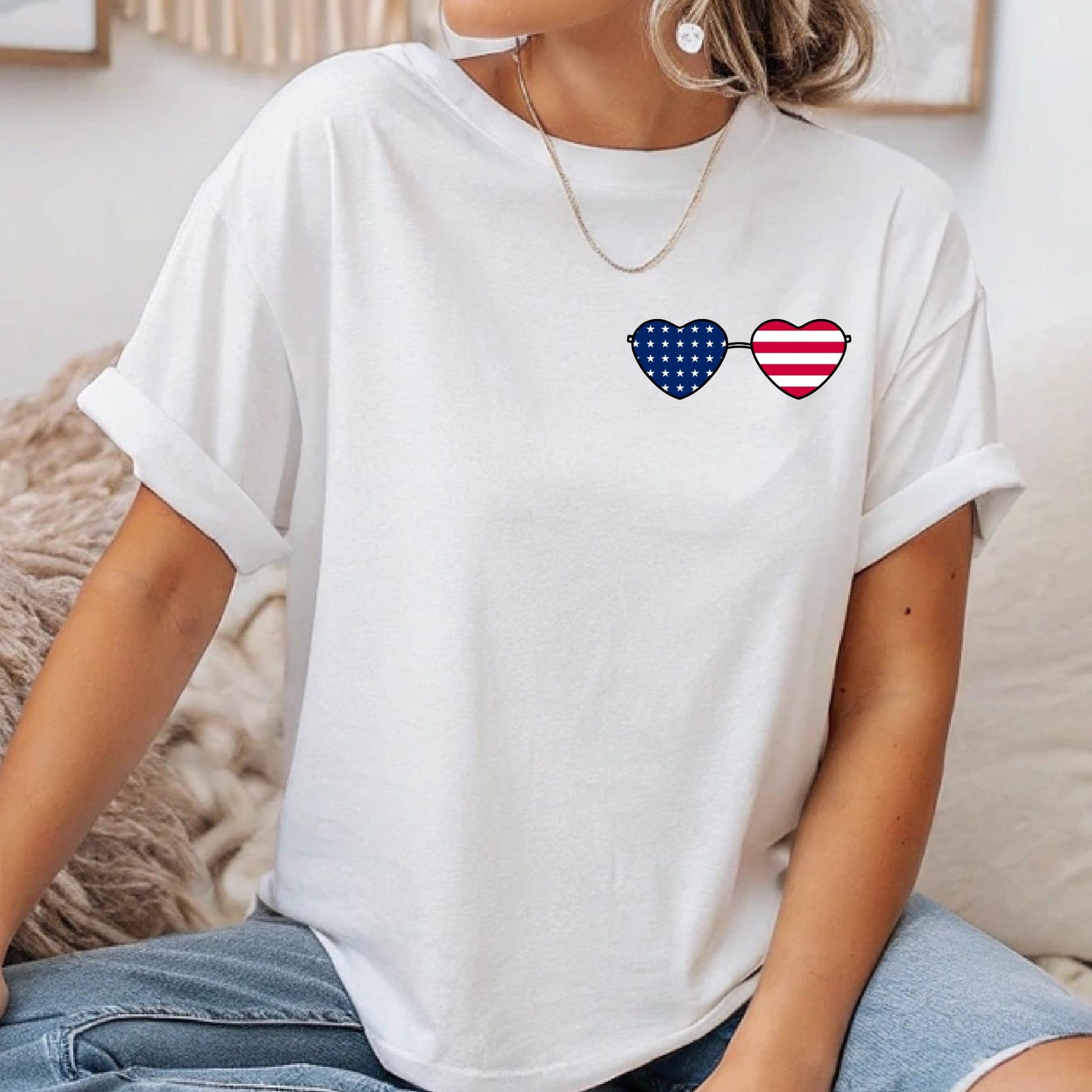 American Flag Sunglasses T-Shirt, 4th of July Shirt, Patriotic Tee, U.S.A Clothing XL