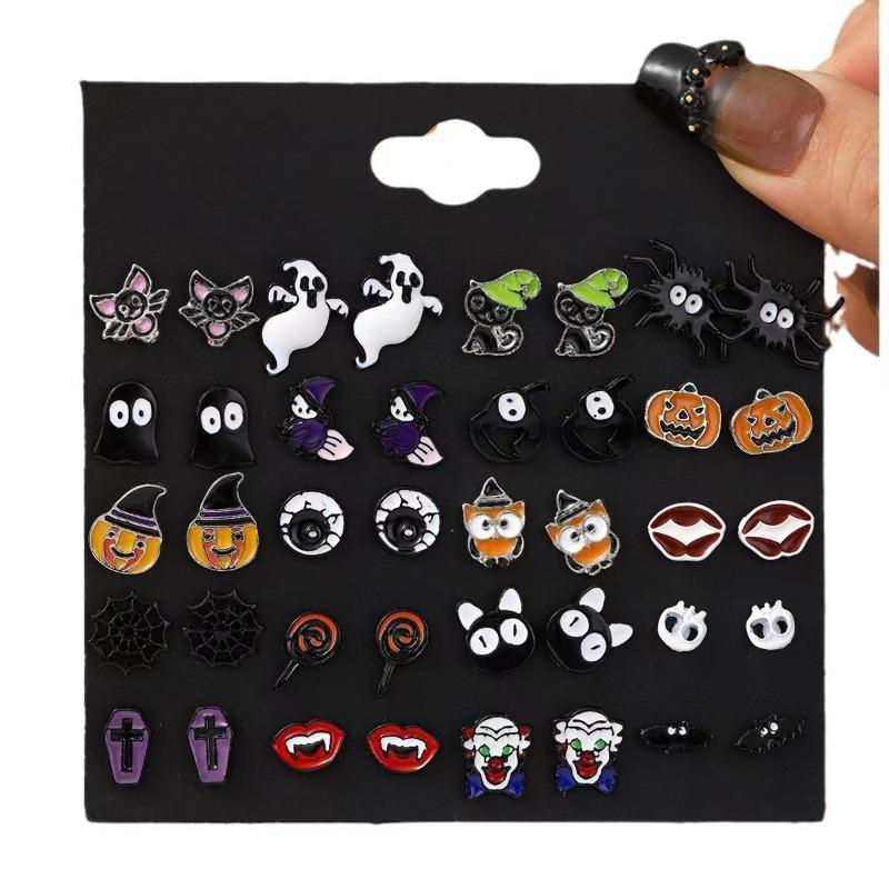 Pair/Set of Hot Selling Halloween Earrings Ghost Pumpkin Head Vampire Cartoon Funny Halloween Stud Earrings