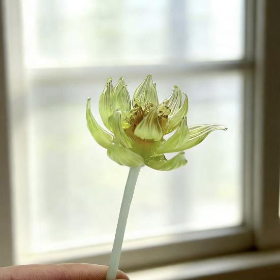 Mini Statuetta Fiore in Vetro Fatto a Mano Bouquet di Loto Finto Cristallo per Arredamento Tavolo Casa Ufficio Regalo per Mamma Moglie