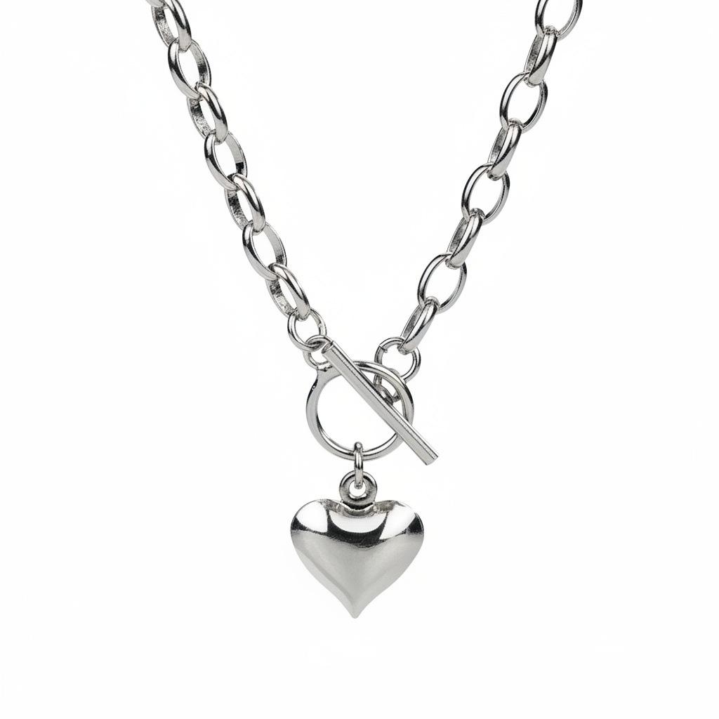 Korean version of three-dimensional love OT buckle necklace women's retro fashion light luxury high-end hip-hop peach heart collarbone chain