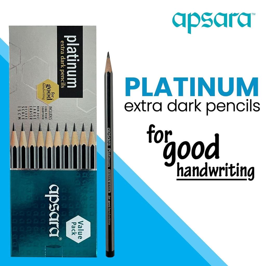 Apsara Platinum Pencil Value Pack Of 20 Extra Dark Lead Soft Wood School Writing Set For Students Academic Use