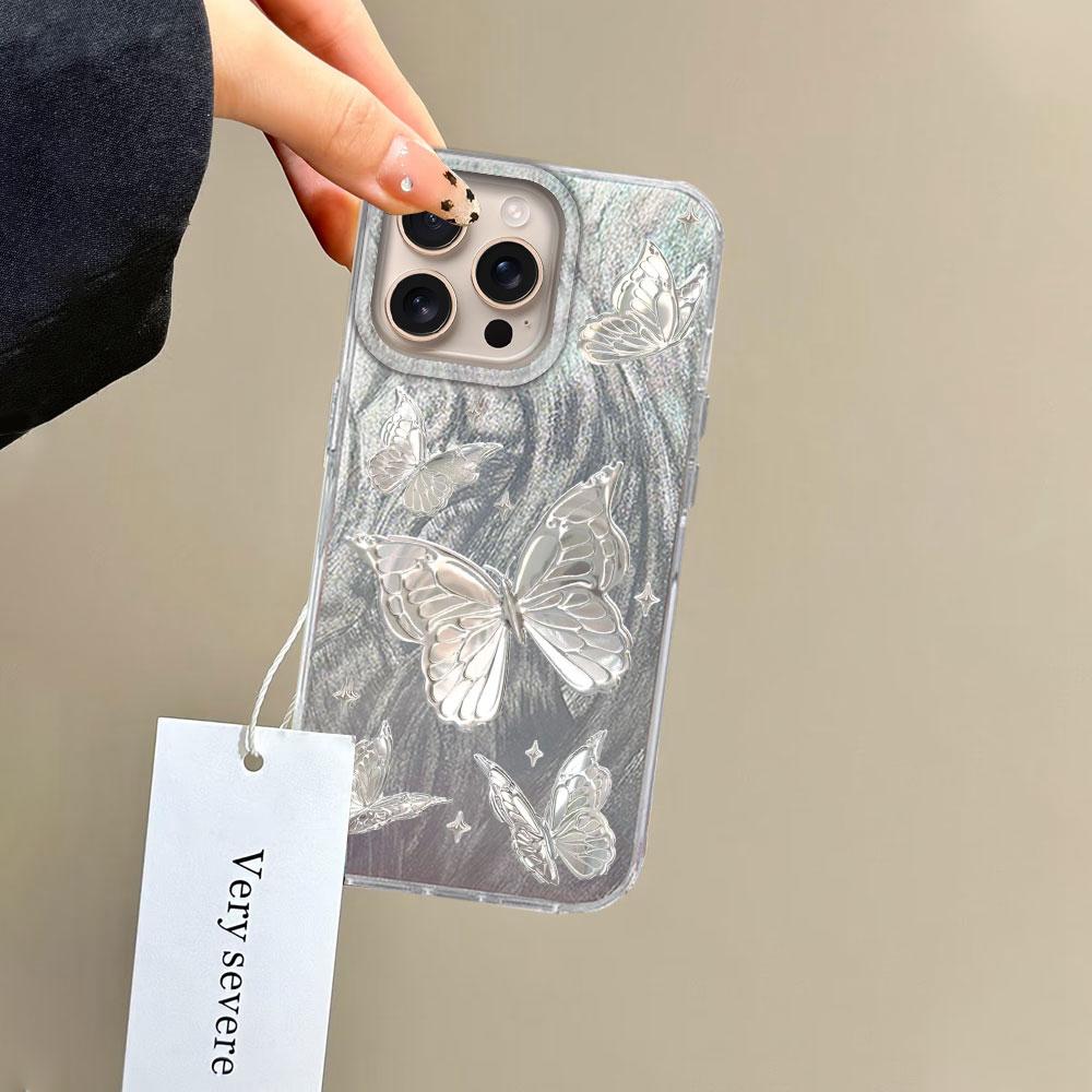 Metal Butterfly Printed Color Plants Phone Case For Apple iphone 15 16 14 13 Pro Max 16e 7 16plus Silicone Couple Back TPU Cover